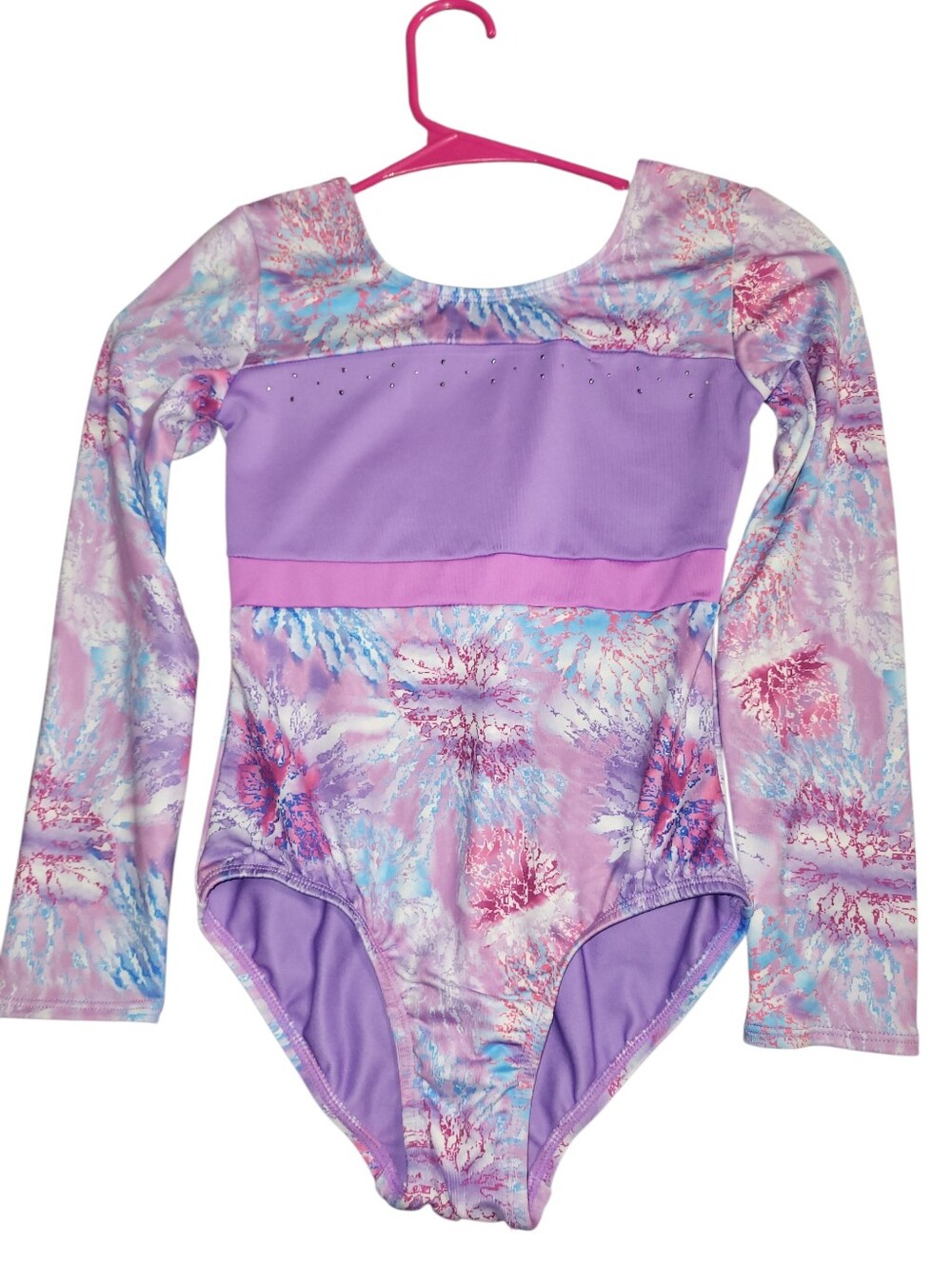 Kids Purple Long-Sleeve Swim/Gymnastic Suit - Lavender Pattern